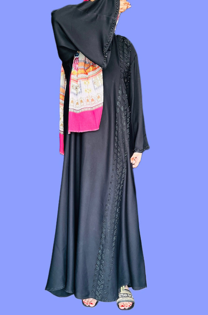 Elegant black abaya with beaded detailing
