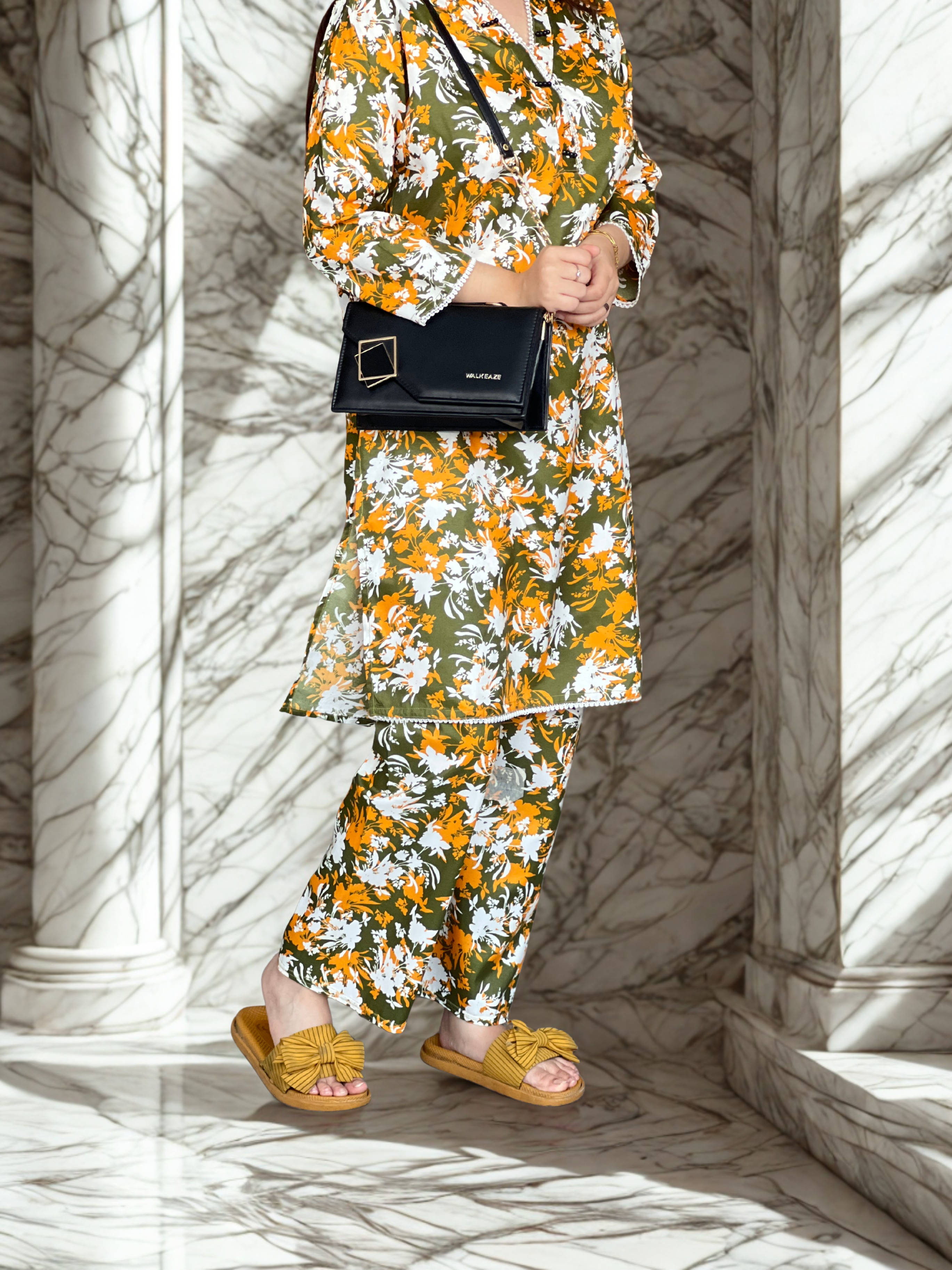 Ready to Wear Olive Floral Printed | Cord set for Women