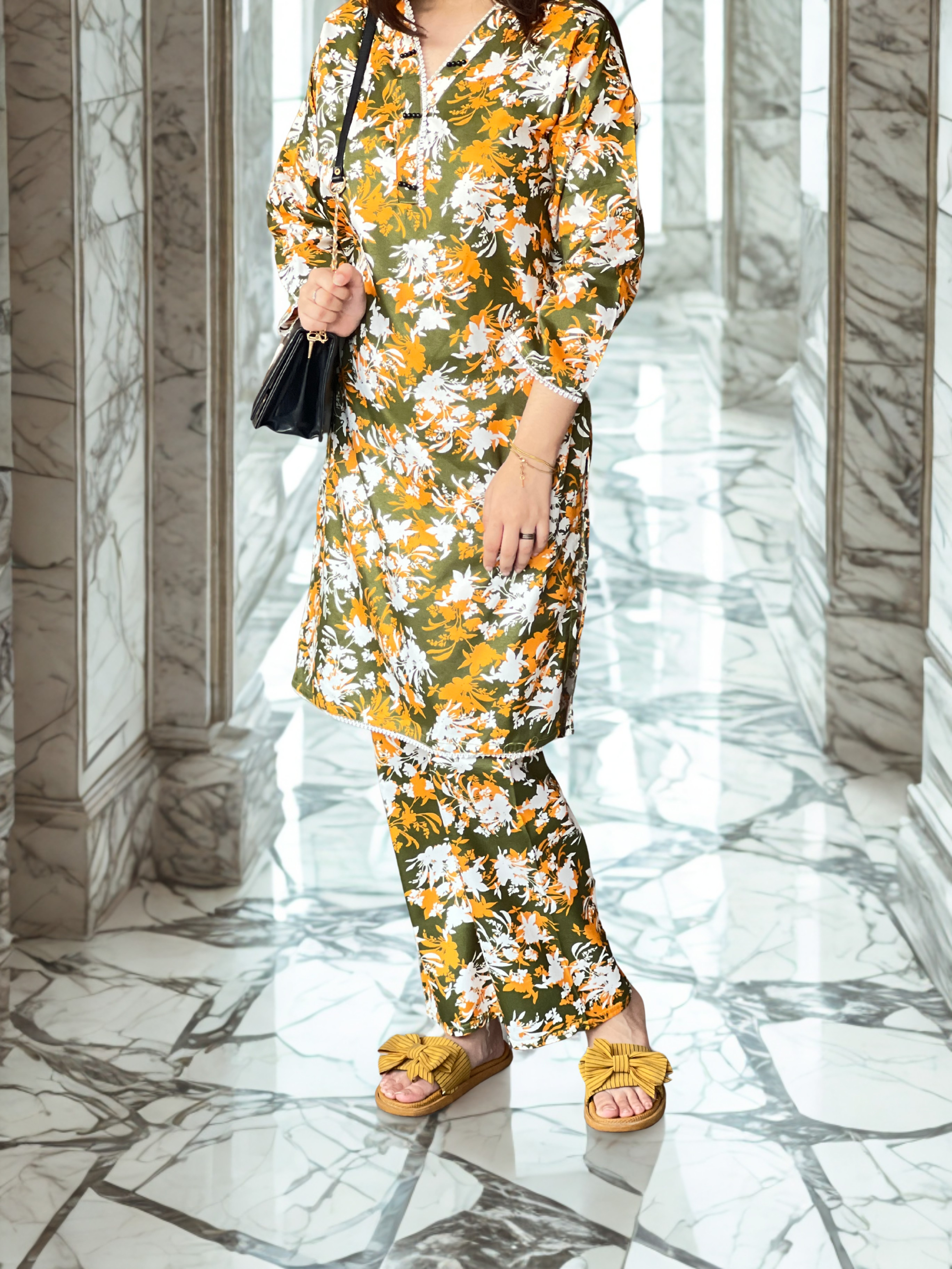 Ready to Wear Olive Floral Printed | Cord set for Women
