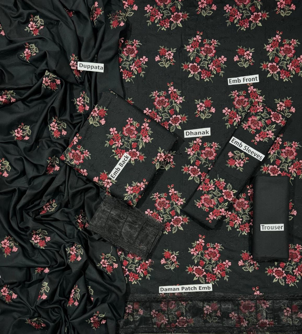 3 pcs embroidered dhanak