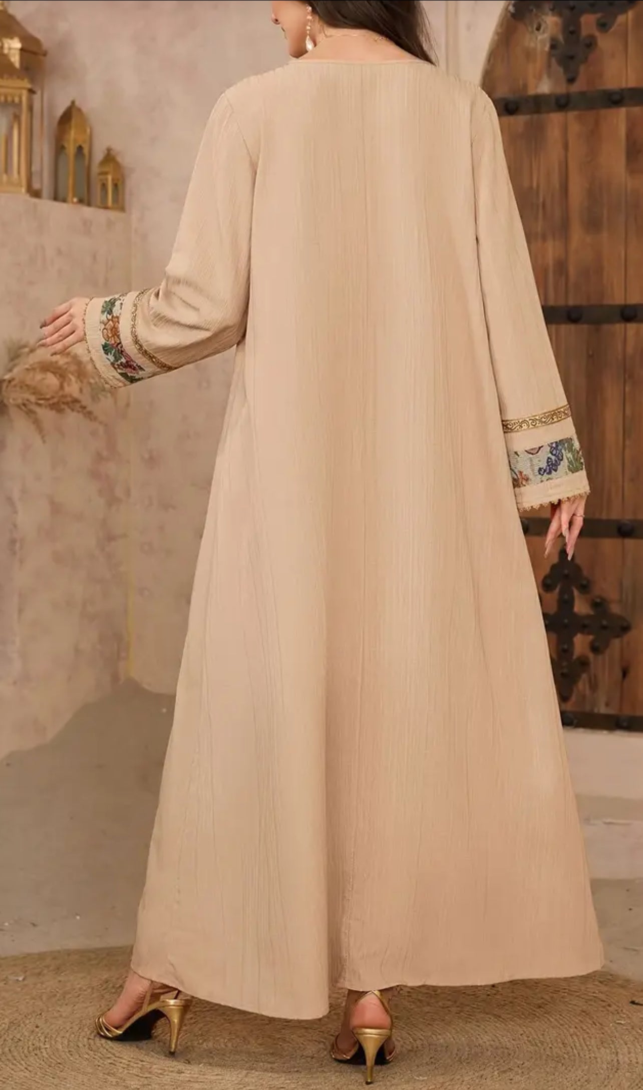 Elegant Beige Turkish Embroidery Abaya