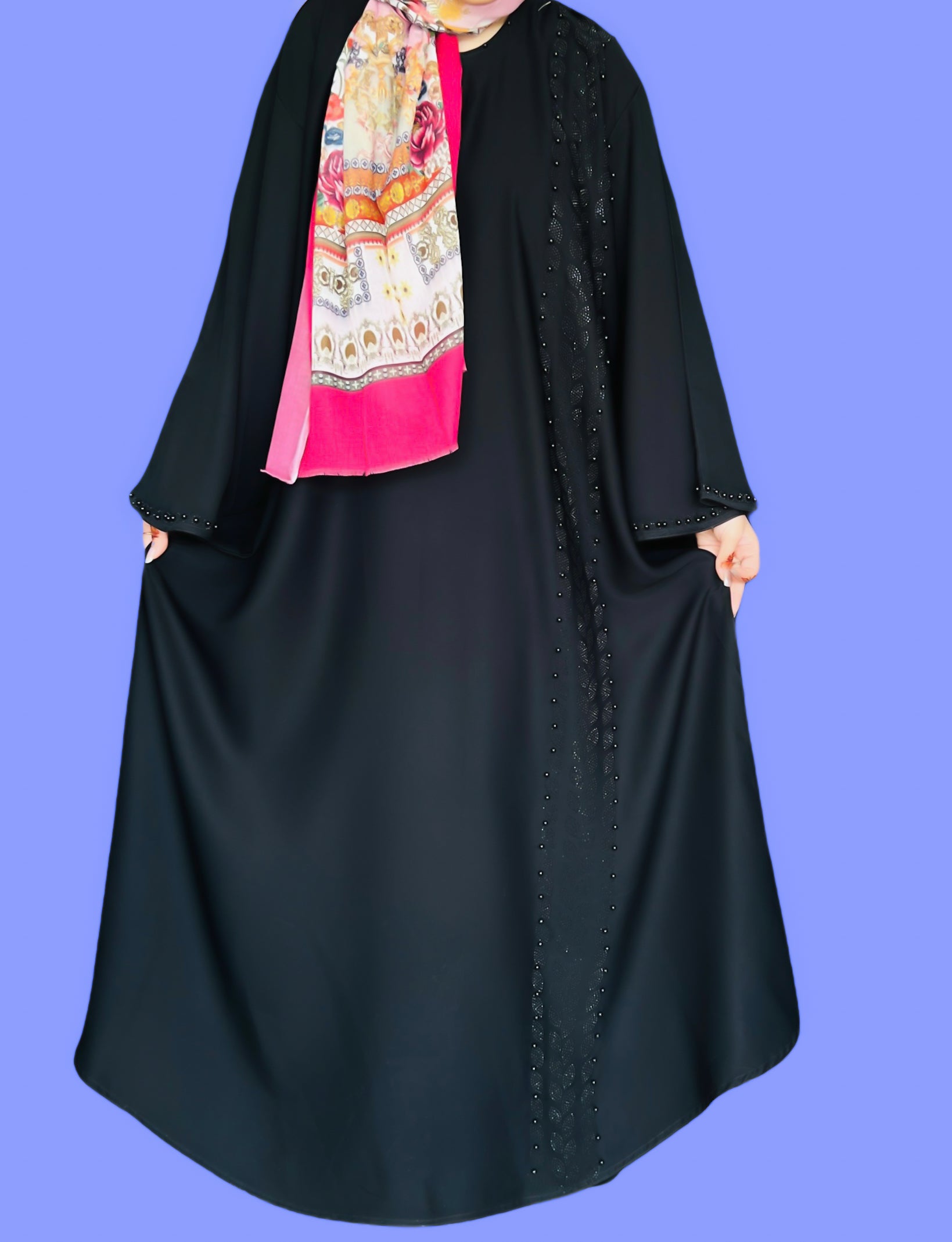 Elegant black abaya with beaded detailing