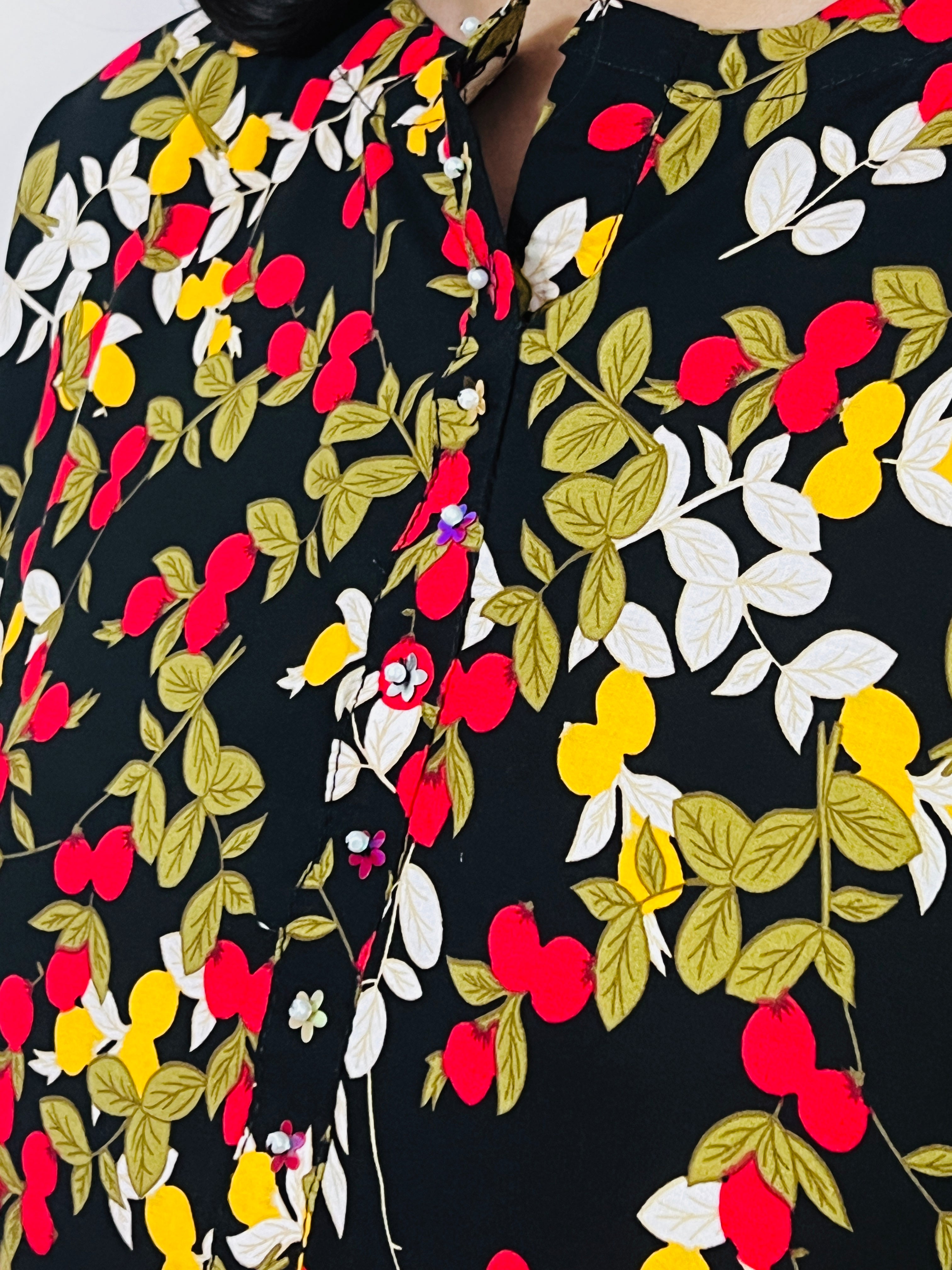 Ready to Wear | Women’s Floral Printed 2-Piece Linen Suit – Black Base