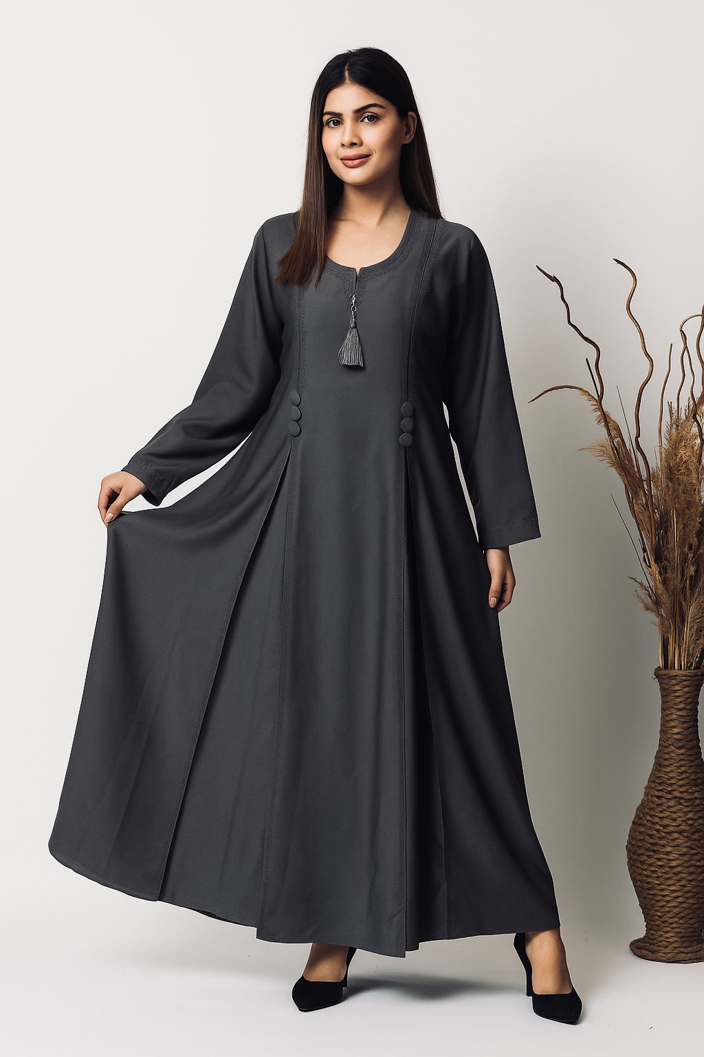 Elegant Black Abaya with Tassel Detailing