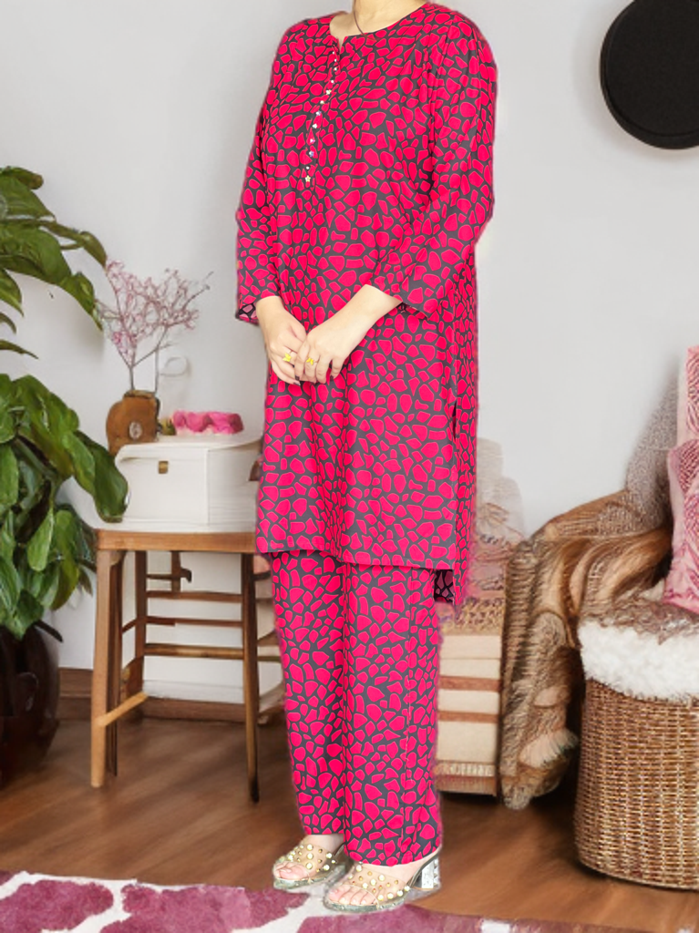 Elegant Red & Black Printed Linen Cord set | Ready to Wear