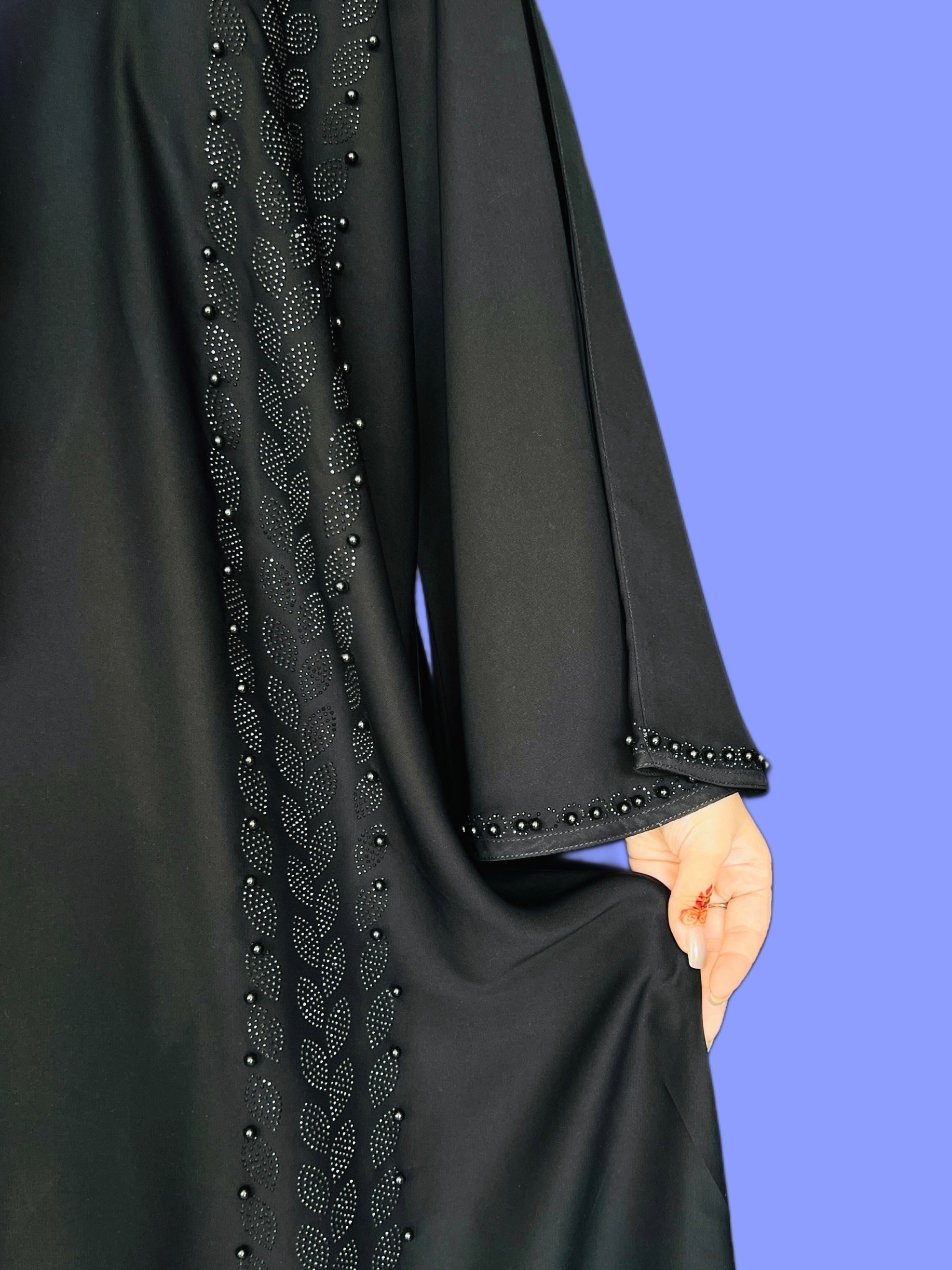Elegant black abaya with beaded detailing