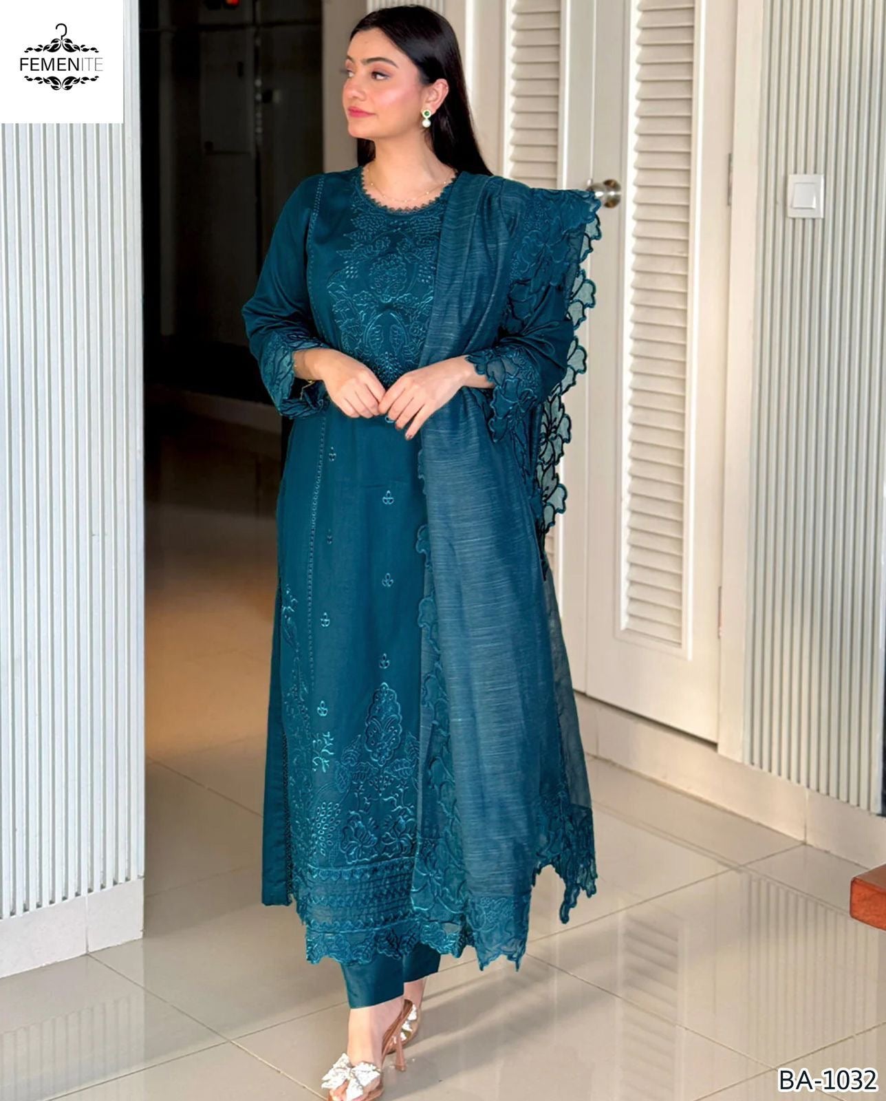 3 Pcs Embroidered dhanak with cut work organza dupatta | Unstitched