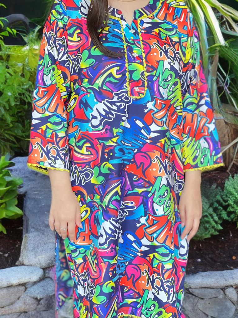 Ready to Wear Cord Set| Vibrant Graffiti Tunic and Trousers Set